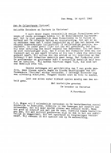 Voorthuis, Frederik J., ‘Aan de colporteurs over de verplichte ariërverklaring’, Rondschrijven, 16 april 1942.