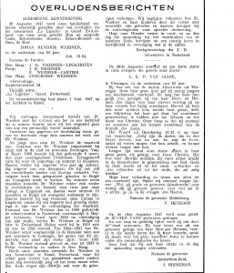 Voorthuis, Frederik J., ‘Overlijdingsbericht Johan Hendrik Weidner’, in De Adventbode, augustus/september 1947, blz. 16.