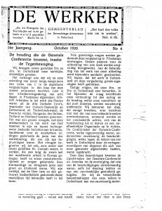 Daniëls, A. G, ‘De houding die de Generale Conferentie inneemt inzake de  Tegenbeweging’ in De Werker, 16e jrg., okt. 1920, blz. 1-3. (blad 1)